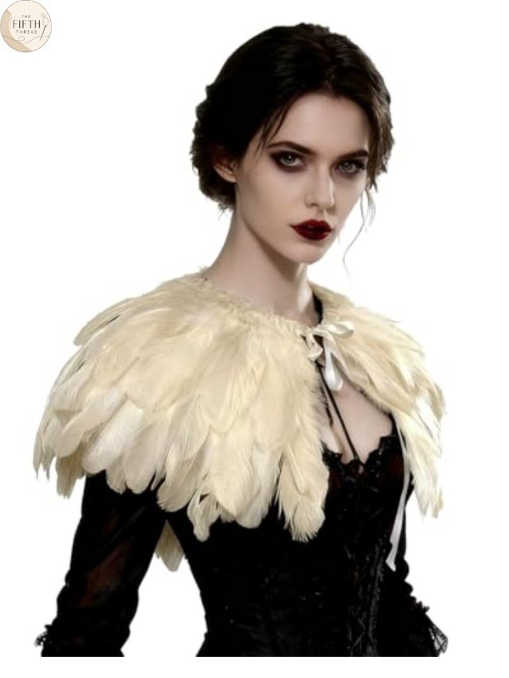 Natural Feather Cape Shawl Collar Gothic Capelet Wrap Cosplay Costume